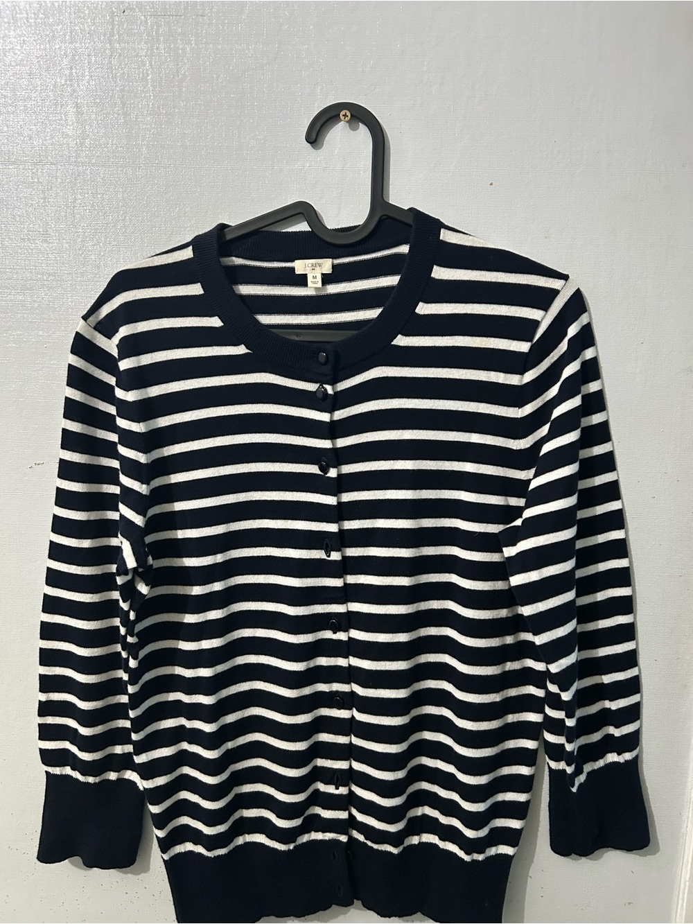 J. Crew Navy and White Striped Button-Front Cardigan